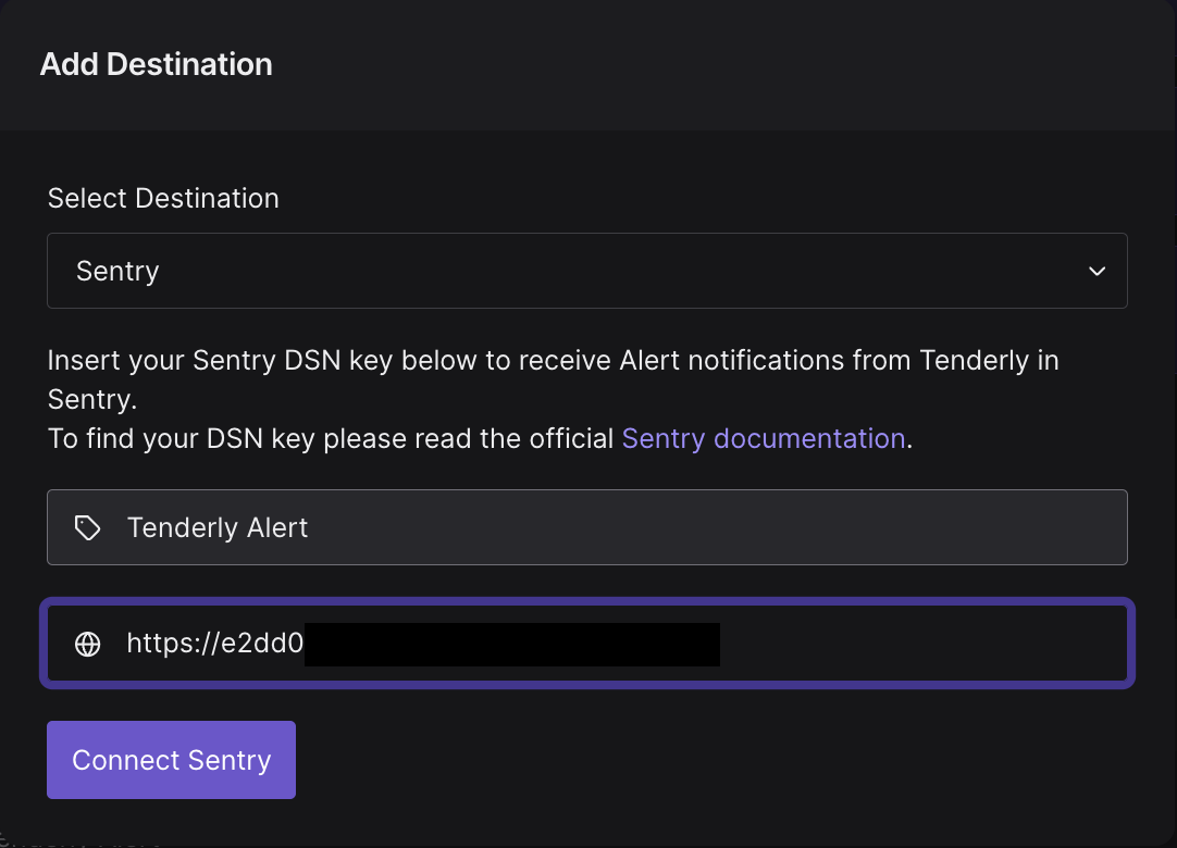 Sentry destination configurations