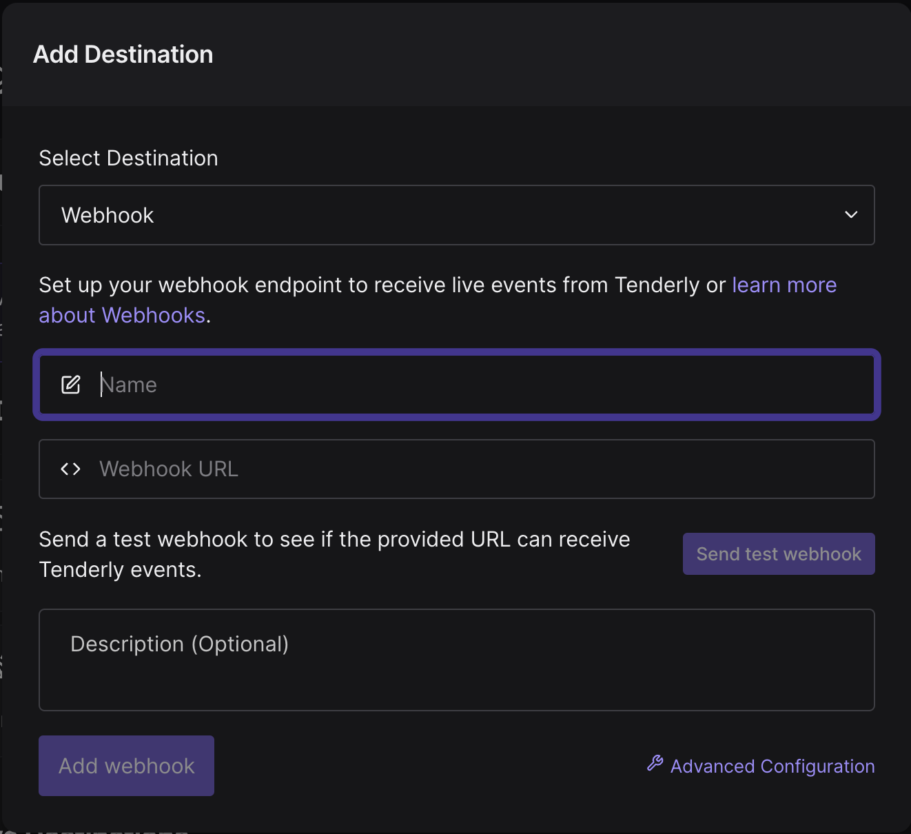 Add Webhook Modal