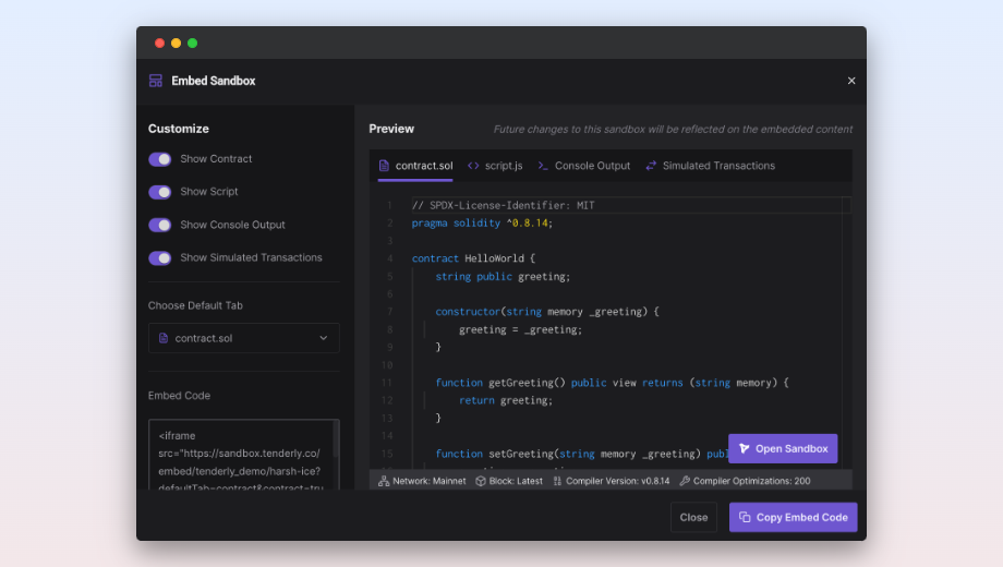 Sandbox embedding options